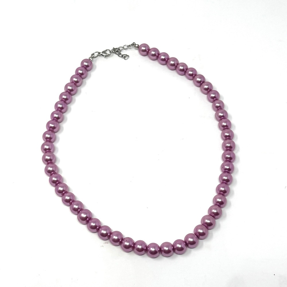 Feminine Chic Faux Pearl Strand Necklace Pink Mauve Acrylic Adjustable Classic